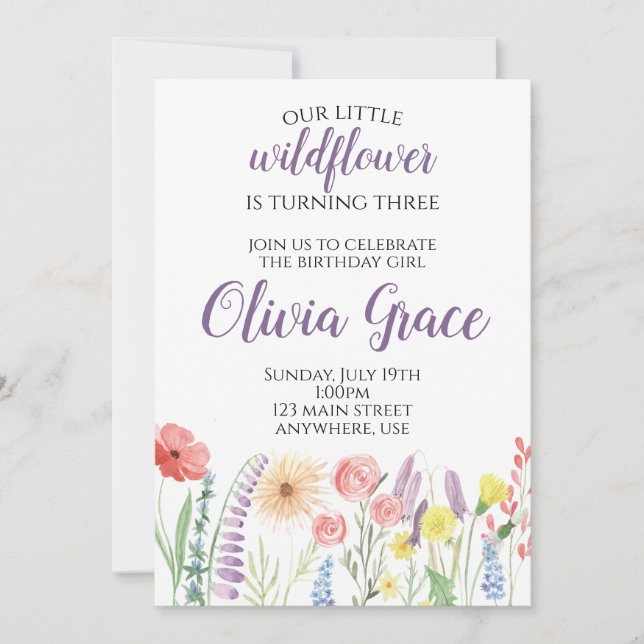 Wildflower birthday party Invitation (Front)