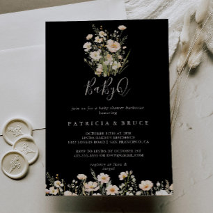 Wildflower Black BabyQ Baby Shower Barbecue Invitation