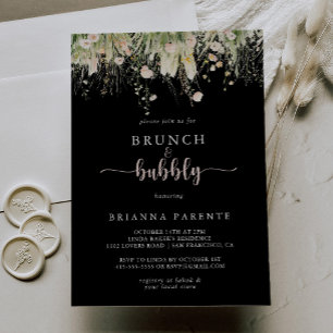 Wildflower Black Brunch and Bubbly Bridal Shower Invitation