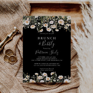Wildflower Black Brunch and Bubbly Bridal Shower Invitation