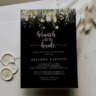 Wildflower Black Brunch with the Bride Shower Invitation