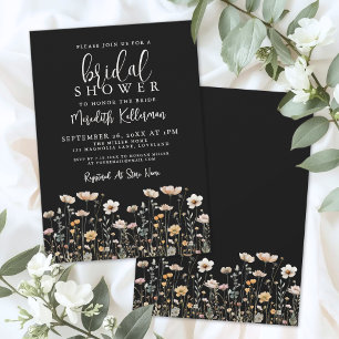 Wildflower Black Elegant Bridal Shower Invitation