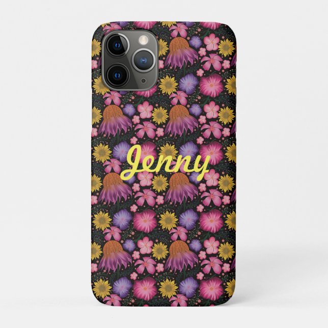 Wildflower Black Floral Personalised Case-Mate iPhone Case (Back)