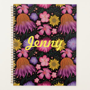 Wildflower Black Floral Personalised Planner