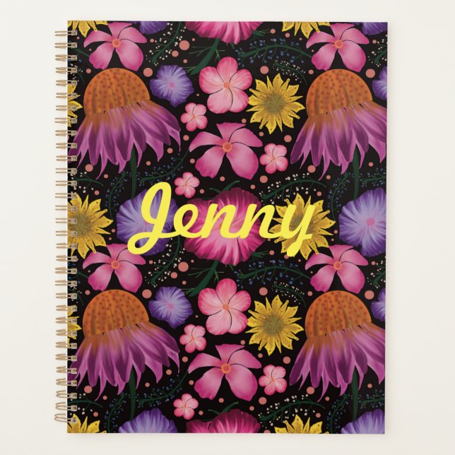 Wildflower Black Floral Personalised Planner (Front)