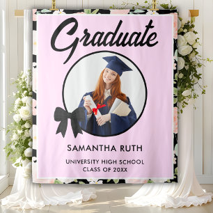 Wildflower Black Gingham Bow Photo Grad Backdrop Tapestry
