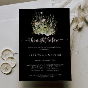 Wildflower Black Night Before Rehearsal Dinner Invitation