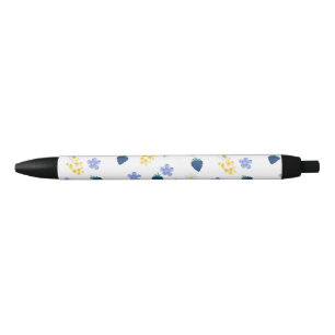 Wildflower & Blackberry Floral Pattern Black Ink Pen