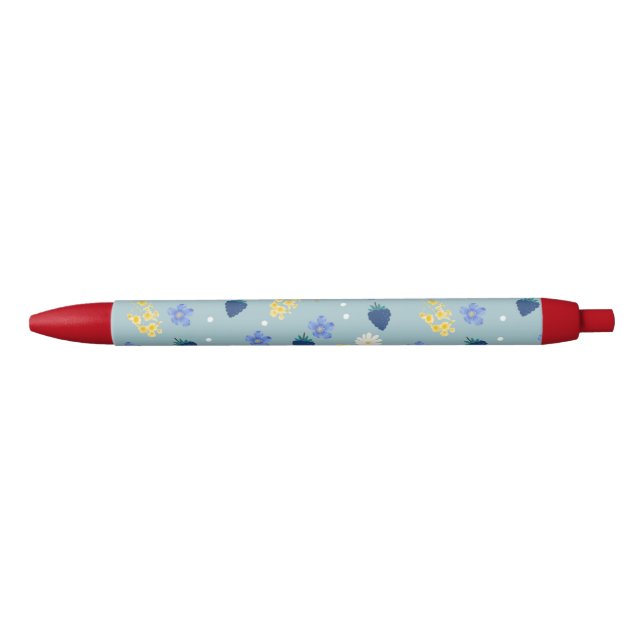 Wildflower & Blackberry Floral Pattern Black Ink Pen (Front)