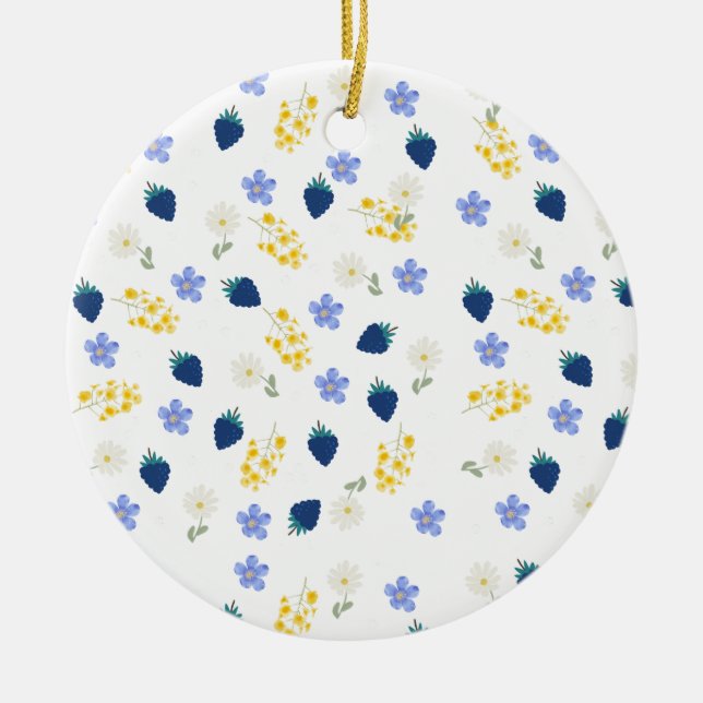 Wildflower & Blackberry Floral Pattern Ceramic Tree Decoration (Front)