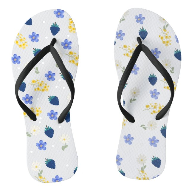 Wildflower & Blackberry Floral Pattern Flip Flops (Footbed)