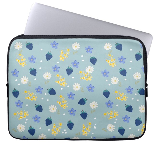 Wildflower & Blackberry Floral Pattern Laptop Sleeve (Front)