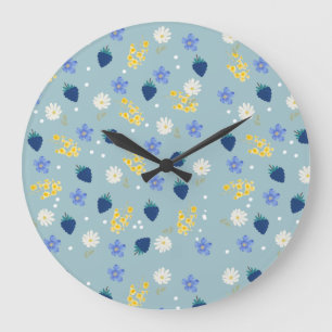 Wildflower & Blackberry Floral Pattern Large Clock