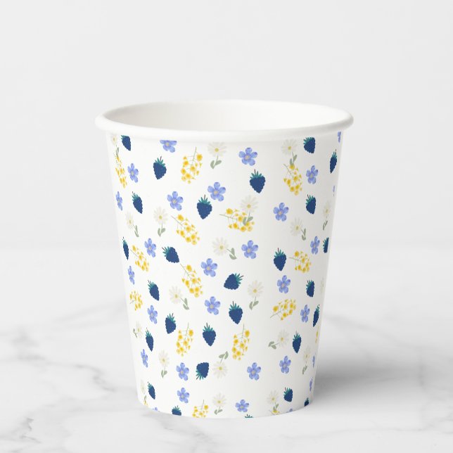 Wildflower & Blackberry Floral Pattern Paper Cups (Front)