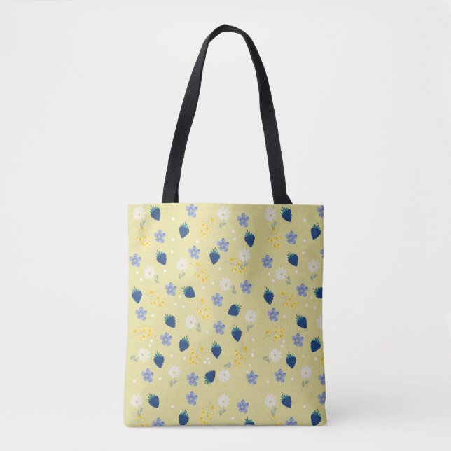 Wildflower & Blackberry Floral Pattern Tote Bag (Front)