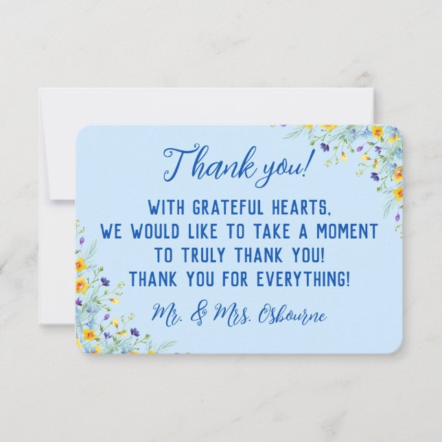 Wildflower Bliss Beautiful Floral Blue on Blue Thank You Card (Front)