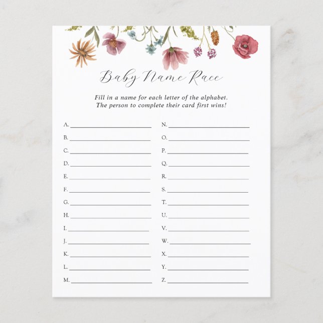 Wildflower Bloom Baby Name Race (Front)