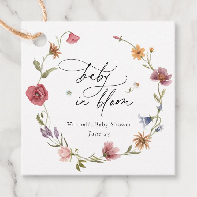 Wildflower Bloom Baby Shower Favour Tags (Front)