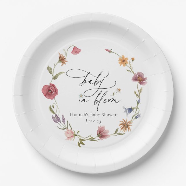 Wildflower Bloom Baby Shower Paper Plate (Front)