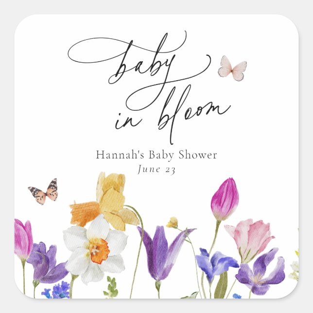 Wildflower Bloom Baby Shower Square Sticker (Front)