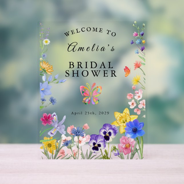 Wildflower Bloom Bridal Shower Acrylic Sign (Neutral)