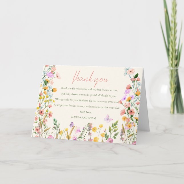 Wildflower Bloom Elegant Spring Baby Shower Thank You Card (Front)