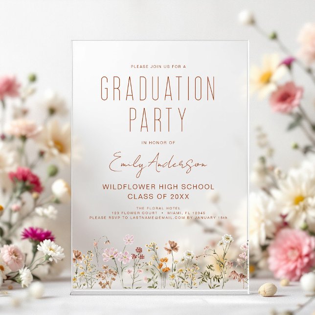 Wildflower Bloom Graduation Party Boho Acrylic Invitations (Creator Uploaded)