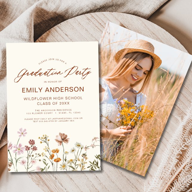 Wildflower Bloom Graduation Party Photo Invitation (Creator Uploaded)