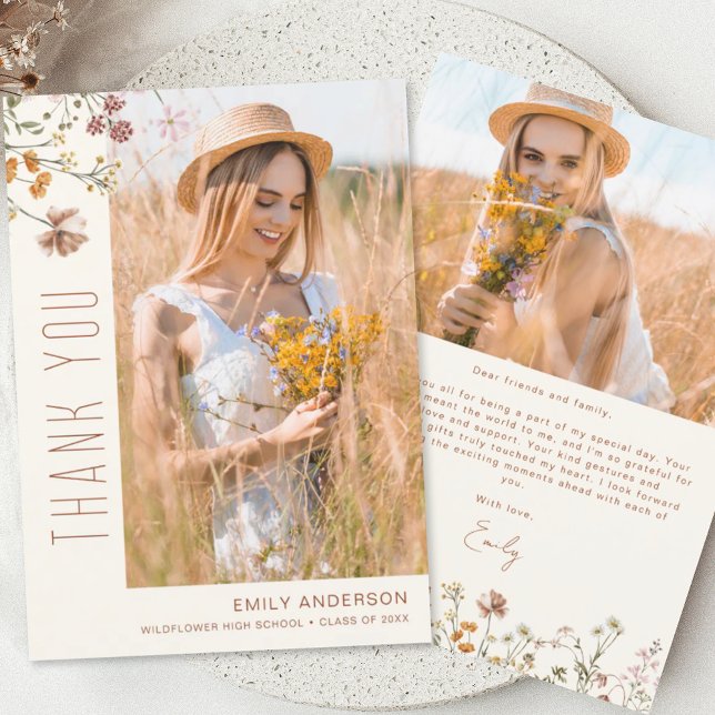 Wildflower Bloom Graduation Photo Thank You Invitation (Creator Uploaded)