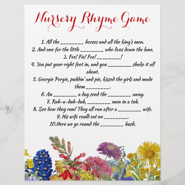 Wildflower Bloom Whimsical Floral Baby Shower Game Flyer (Front)