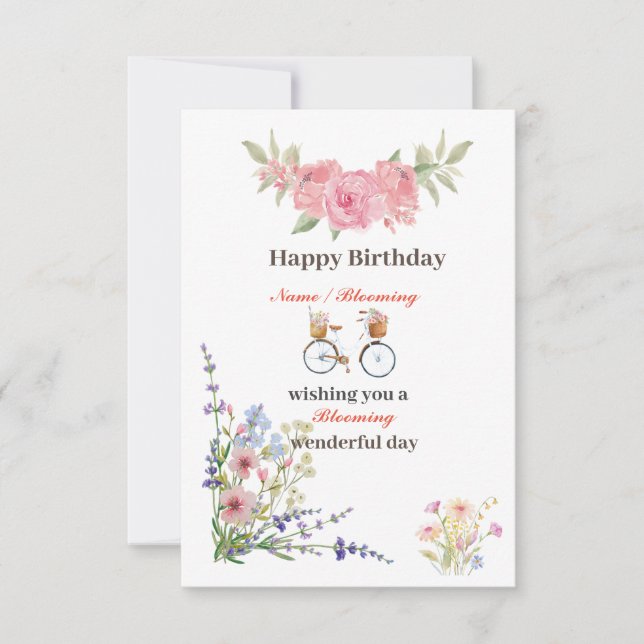 Wildflower Blooming Wonderful Happy Birthday Card (Front)