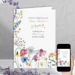 Wildflower Blooming Wonderful Happy Birthday Card<br><div class="desc">Pretty wildflower birthday card which you can personalize inside and out. The design has a floral border of colorful wild flowers in pink blue red and yellow with a delicate divider and a matching bouquet on the back.</div>