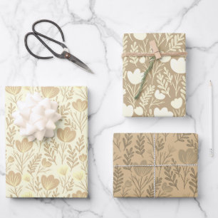 Wildflower Blooms Simple Neutrals Earthy Oat Chic Wrapping Paper Sheet