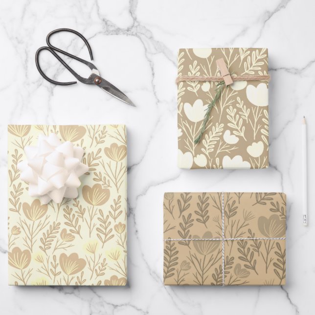 Wildflower Blooms Simple Neutrals Earthy Oat Chic  Wrapping Paper Sheet (Front)