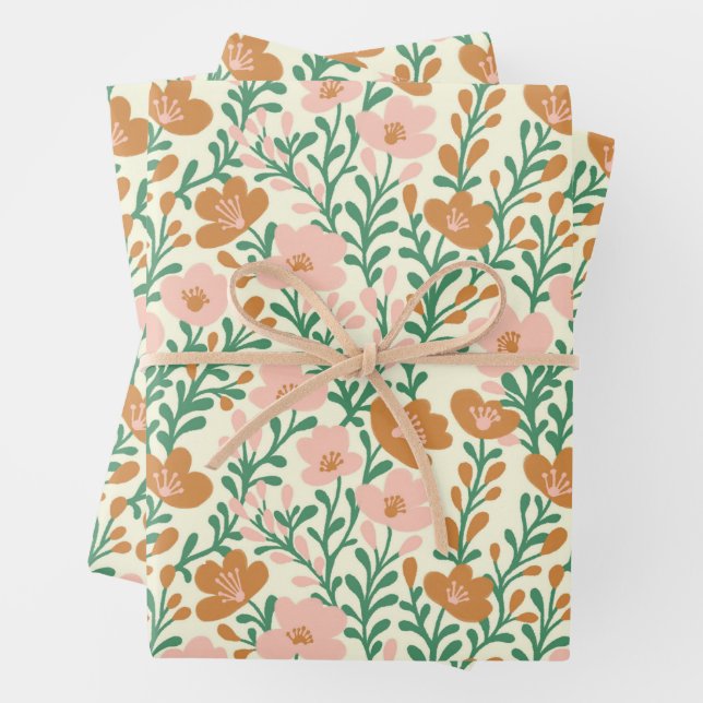Wildflower Blooms Simple Pink Green Variety Pack  Wrapping Paper Sheet (In situ)