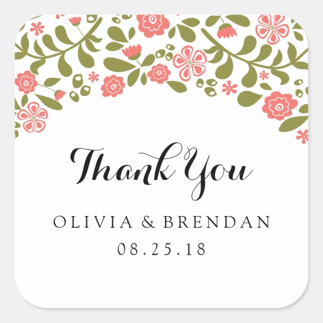 Wildflower Blossom | Wedding Favour Square Sticker (Front)