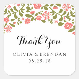 Wildflower Blossom   Wedding Favour Square Sticker
