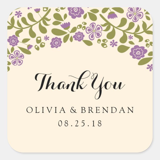 Wildflower Blossom | Wedding Favour Square Sticker (Front)