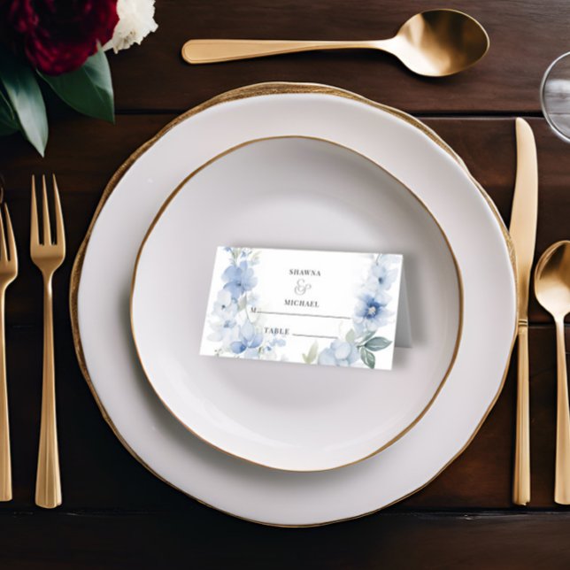 Wildflower Blue and White Rustic Elegant Wedding Place Card (Creator Uploaded)