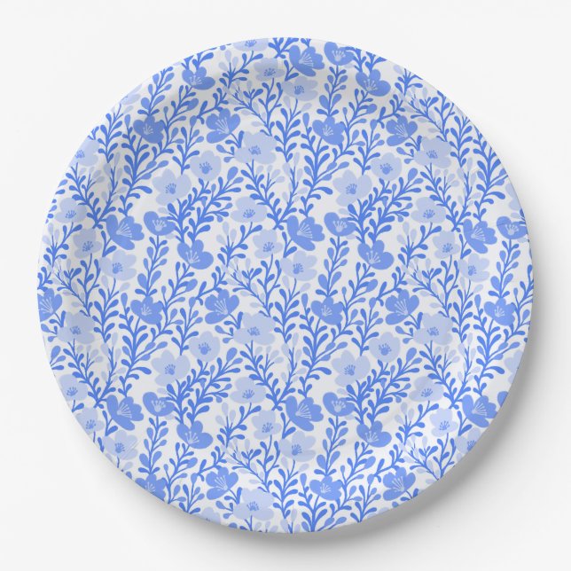 Wildflower Blue Blooms Floral Baby Shower Custom Paper Plate (Front)