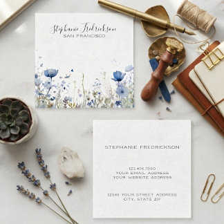 Wildflower Blue Botanical Watercolor Square Business Card