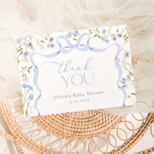 Wildflower Blue Bow frame Baby shower Thank you Card