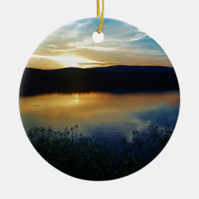 Wildflower, Blue sunset Ceramic Tree Decoration (Front)