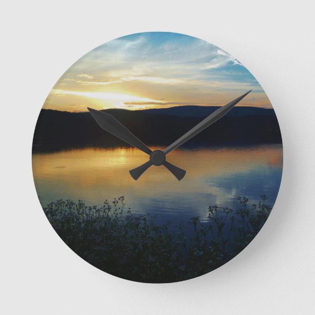 Wildflower, Blue sunset Round Clock (Front)