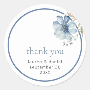 Wildflower Blue Wedding Thank You Classic Round Sticker