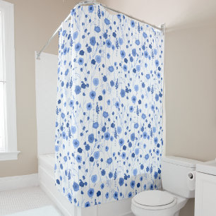 Wildflower Blue White Botanical Art Shower Curtain