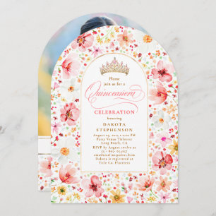 Wildflower Blush Floral Garden Quinceanera Photo Invitation