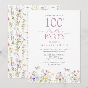 Wildflower Blush Pink 100th Birthday Party Garden Invitation