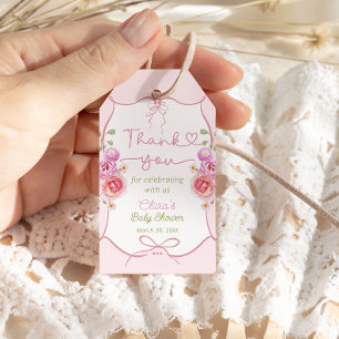 Wildflower Blush Pink Bow Baby Shower Thank You Gift Tags