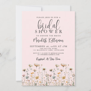 Wildflower Blush Pink Bridal Shower Invitation